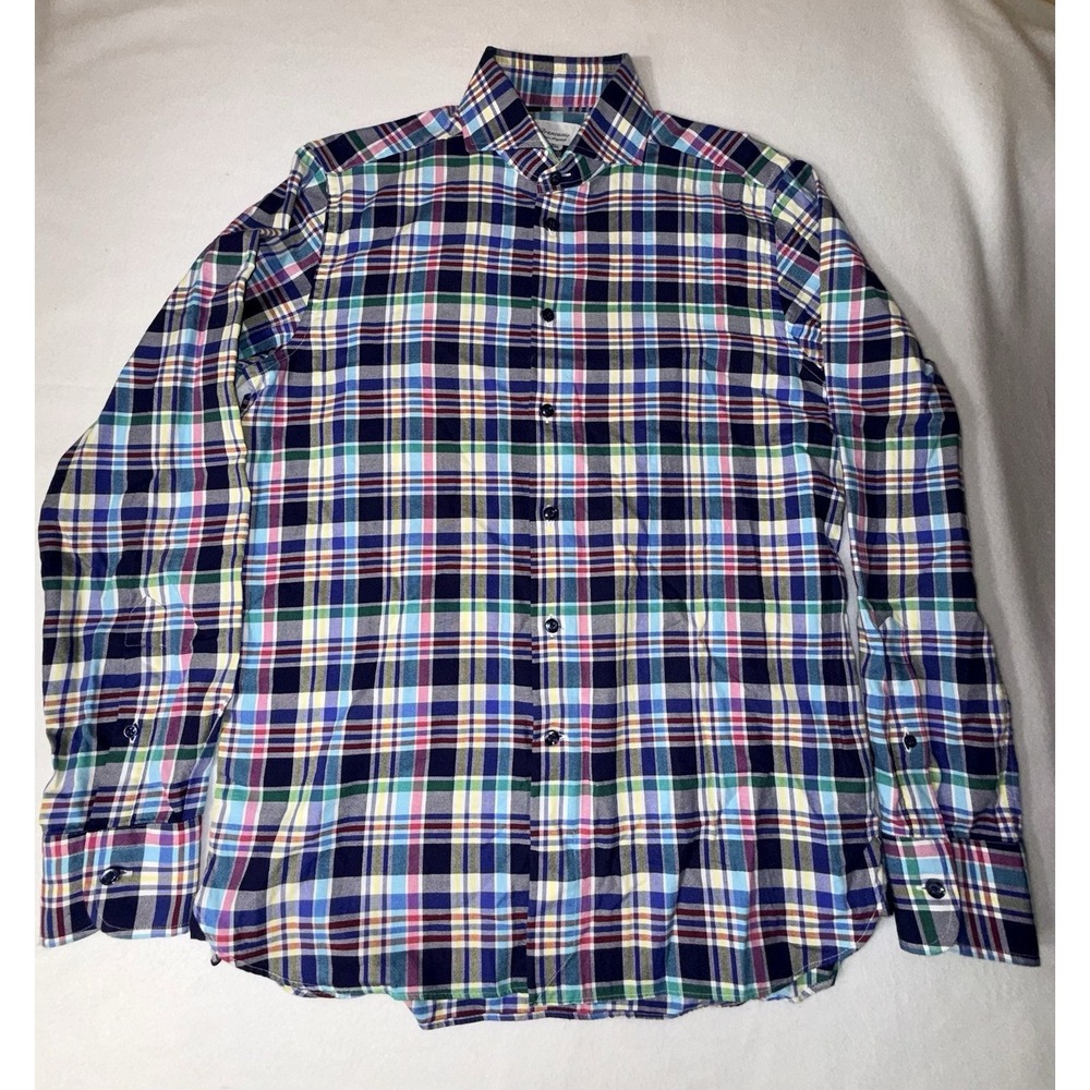 Brancaccio Plaid Shirt Mens Slim‎ Fit Long Sleeve - Picture 2 of 11
